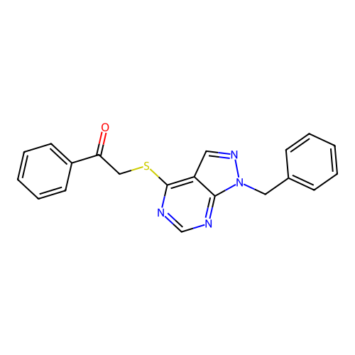 2-[(1-benzyl-1H-pyrazolo[3,4-d]pyrimidin-4-yl)sulfanyl]-1-phenylethanone structure