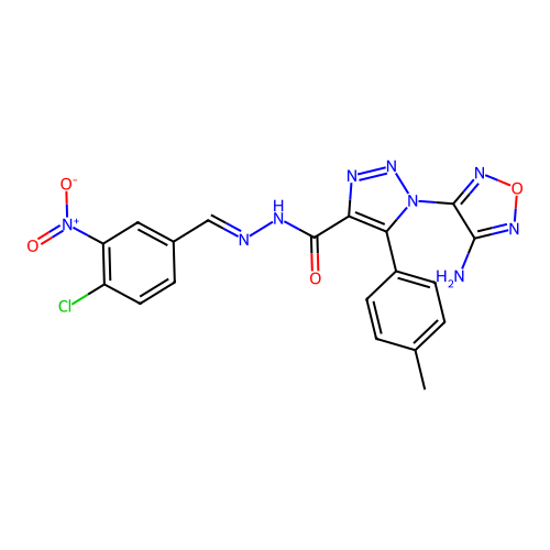 (E)-1-(4-amino-1,2,5-oxadiazol-3-yl)-N'-(4-chloro-3-nitrobenzylidene)-5-(p-tolyl)-1H-1,2,3-triazole-4-carbohydrazide structure