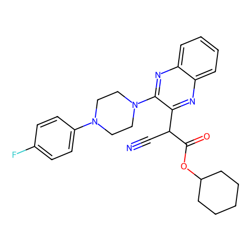 Cyclohexyl cyano{3-[4-(4-fluorophenyl)piperazin-1-yl]quinoxalin-2-yl}acetate structure
