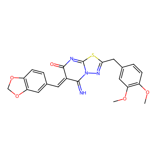 (Z)-6-(benzo[d][1,3]dioxol-5-ylmethylene)-2-(3,4-dimethoxybenzyl)-5-imino-5H-[1,3,4]thiadiazolo[3,2-a]pyrimidin-7(6H)-one structure