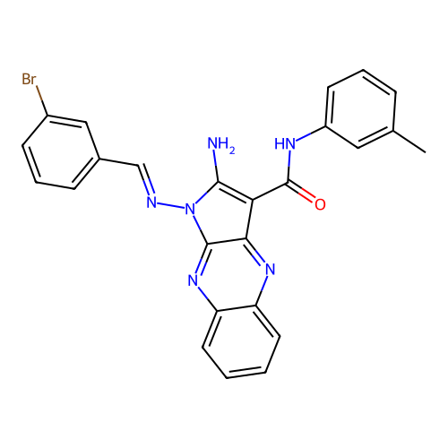 (E)-2-amino-1-((3-bromobenzylidene)amino)-N-(m-tolyl)-1H-pyrrolo[2,3-b]quinoxaline-3-carboxamide structure