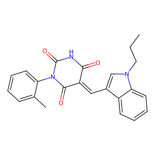 (5E)-1-(2-methylphenyl)-5-[(1-propylindol-3-yl)methylidene]-1,3-diazinane-2,4,6-trione structure