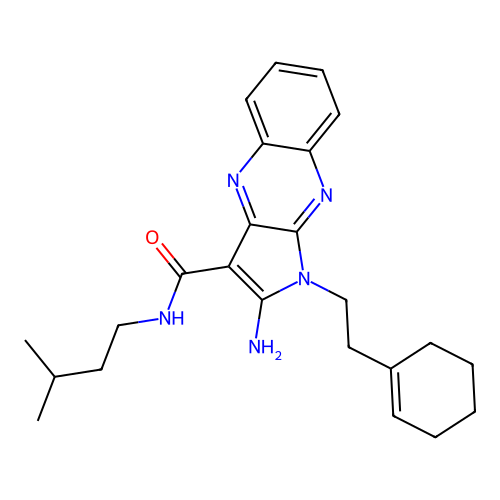 2-amino-1-(2-(cyclohex-1-en-1-yl)ethyl)-N-isopentyl-1H-pyrrolo[2,3-b]quinoxaline-3-carboxamide structure