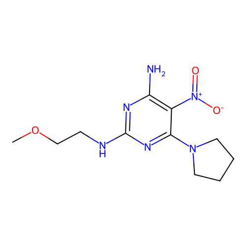 N~2~-(2-methoxyethyl)-5-nitro-6-(pyrrolidin-1-yl)pyrimidine-2,4-diamine structure