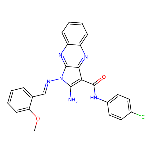 (E)-2-amino-N-(4-chlorophenyl)-1-((2-methoxybenzylidene)amino)-1H-pyrrolo[2,3-b]quinoxaline-3-carboxamide structure
