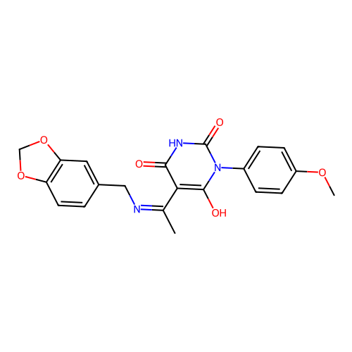 (5E)-5-[1-(1,3-benzodioxol-5-ylmethylamino)ethylidene]-1-(4-methoxyphenyl)-1,3-diazinane-2,4,6-trione structure