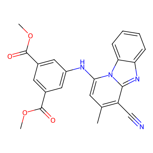 dimethyl 5-[(4-cyano-3-methylpyrido[1,2-a]benzimidazol-1-yl)amino]benzene-1,3-dicarboxylate structure