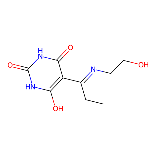 (5Z)-2,6-dihydroxy-5-{1-[(2-hydroxyethyl)amino]propylidene}pyrimidin-4(5H)-one structure