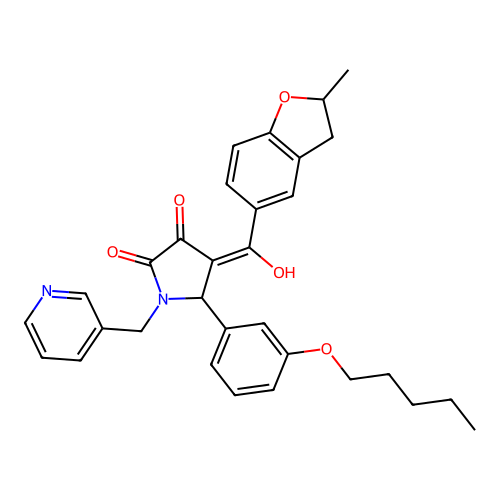 (4E)-4-[hydroxy-(2-methyl-2,3-dihydro-1-benzofuran-5-yl)methylidene]-5-(3-pentoxyphenyl)-1-(pyridin-3-ylmethyl)pyrrolidine-2,3-dione structure