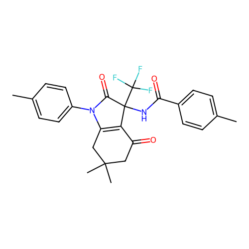N-[6,6-dimethyl-1-(4-methylphenyl)-2,4-dioxo-3-(trifluoromethyl)-2,3,4,5,6,7-hexahydro-1H-indol-3-yl]-4-methylbenzamide structure
