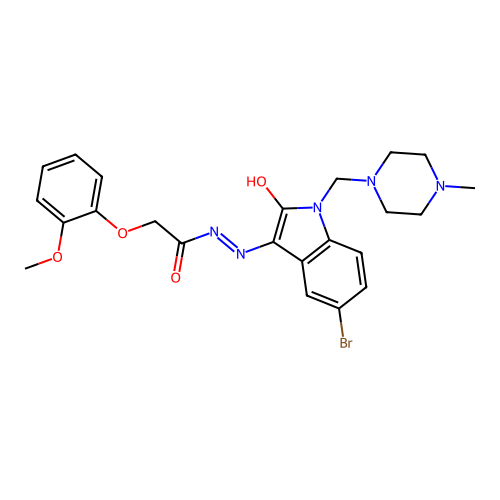 (Z)-N'-(5-bromo-1-((4-methylpiperazin-1-yl)methyl)-2-oxoindolin-3-ylidene)-2-(2-methoxyphenoxy)acetohydrazide structure