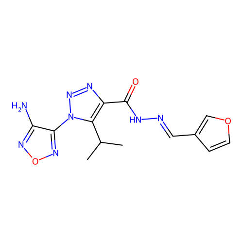 (E)-1-(4-amino-1,2,5-oxadiazol-3-yl)-N'-(furan-3-ylmethylene)-5-isopropyl-1H-1,2,3-triazole-4-carbohydrazide structure
