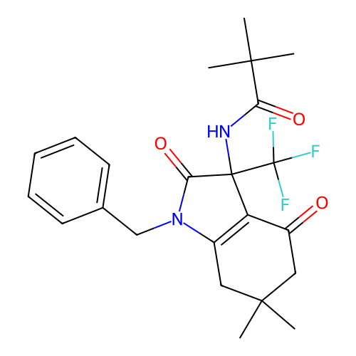 N-(1-Benzyl-6,6-dimethyl-2,4-dioxo-3-trifluoromethyl-2,3,4,5,6,7-hexahydro-1H-indol-3-yl)-2,2-dimethyl- propionamide structure