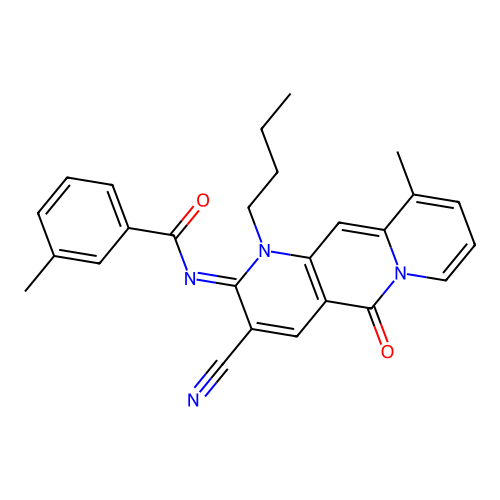 (Z)-N-(1-butyl-3-cyano-10-methyl-5-oxo-1H-pyrido[1,2-g][1,6]naphthyridin-2(5H)-ylidene)-3-methylbenzamide structure