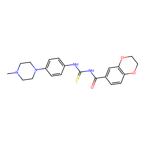 N-((4-(4-methylpiperazin-1-yl)phenyl)carbamothioyl)-2,3-dihydrobenzo[b][1,4]dioxine-6-carboxamide structure