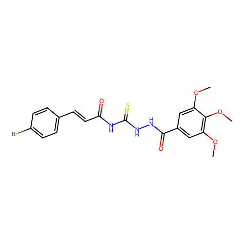 (E)-3-(4-bromophenyl)-N-(2-(3,4,5-trimethoxybenzoyl)hydrazinecarbonothioyl)acrylamide structure