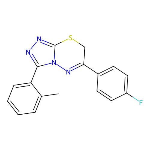 6-(4-fluorophenyl)-3-(2-methylphenyl)-7H-[1,2,4]triazolo[3,4-b][1,3,4]thiadiazine structure