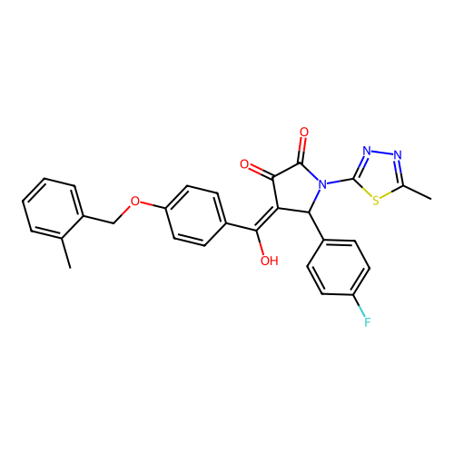 (4E)-5-(4-fluorophenyl)-4-(hydroxy{4-[(2-methylbenzyl)oxy]phenyl}methylidene)-1-(5-methyl-1,3,4-thiadiazol-2-yl)pyrrolidine-2,3-dione structure