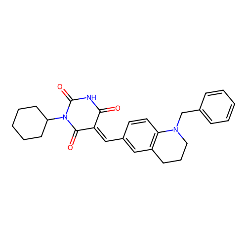 (5E)-5-[(1-benzyl-1,2,3,4-tetrahydroquinolin-6-yl)methylidene]-3-cyclohexyl-6-hydroxypyrimidine-2,4(3H,5H)-dione structure