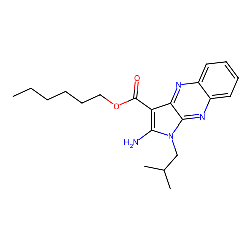hexyl 2-amino-1-(2-methylpropyl)-1H-pyrrolo[2,3-b]quinoxaline-3-carboxylate structure