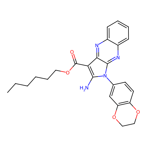 hexyl 2-amino-1-(2,3-dihydro-1,4-benzodioxin-6-yl)pyrrolo[3,2-b]quinoxaline-3-carboxylate structure