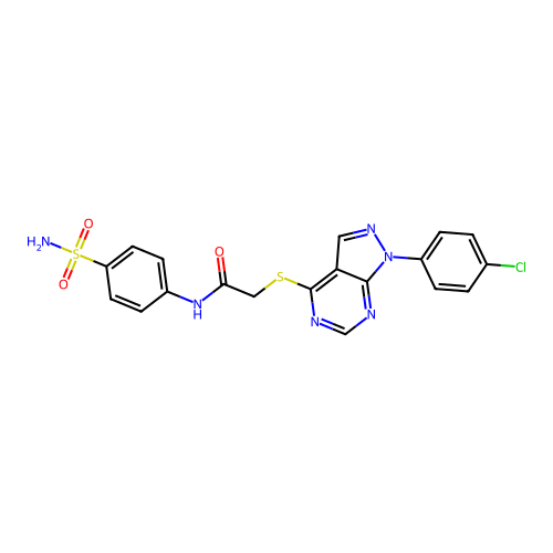 2-[1-(4-chlorophenyl)pyrazolo[3,4-d]pyrimidin-4-yl]sulfanyl-N-(4-sulfamoylphenyl)acetamide structure