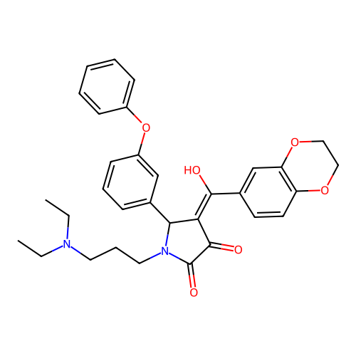 (4E)-1-[3-(diethylamino)propyl]-4-[2,3-dihydro-1,4-benzodioxin-6-yl(hydroxy)methylidene]-5-(3-phenoxyphenyl)pyrrolidine-2,3-dione structure