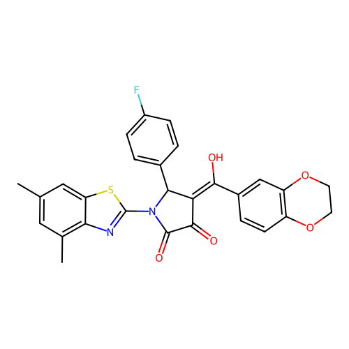 (4E)-4-[2,3-dihydro-1,4-benzodioxin-6-yl(hydroxy)methylidene]-1-(4,6-dimethyl-1,3-benzothiazol-2-yl)-5-(4-fluorophenyl)pyrrolidine-2,3-dione structure