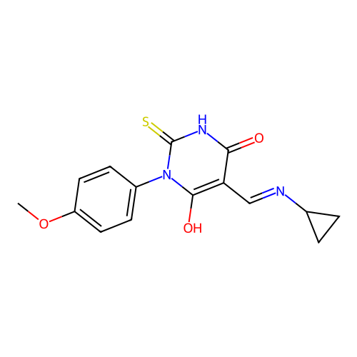 5-[(cyclopropylamino)methylidene]-1-(4-methoxyphenyl)-2-sulfanylidene-1,3-diazinane-4,6-dione structure