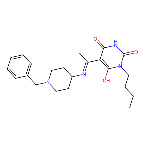 (5E)-5-[1-[(1-benzylpiperidin-4-yl)amino]ethylidene]-1-butyl-1,3-diazinane-2,4,6-trione structure