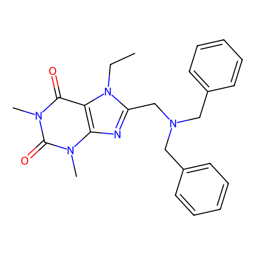 8-[(dibenzylamino)methyl]-7-ethyl-1,3-dimethyl-3,7-dihydro-1H-purine-2,6-dione structure