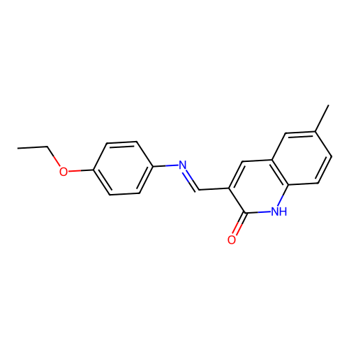 (E)-3-(((4-ethoxyphenyl)imino)methyl)-6-methylquinolin-2-ol structure