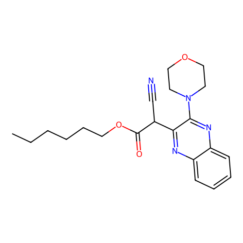 2-Cyano-2-[3-(4-morpholinyl)-2-quinoxalinyl]acetic acid hexyl ester structure