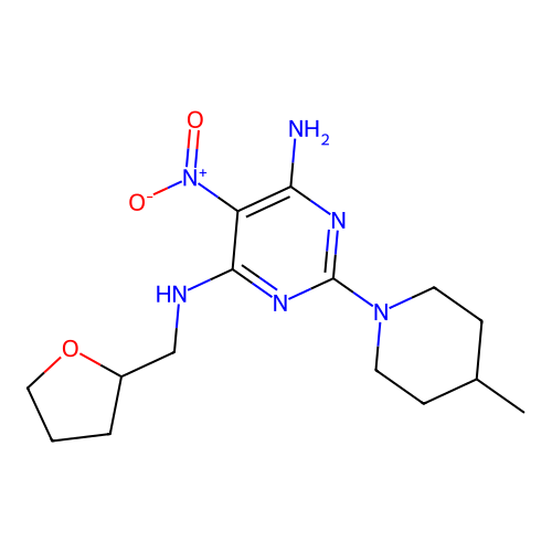 [6-Amino-2-(4-methylpiperidyl)-5-nitropyrimidin-4-yl](oxolan-2-ylmethyl)amine structure