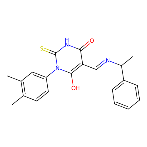 1-(3,4-dimethylphenyl)-5-[(1-phenylethylamino)methylidene]-2-sulfanylidene-1,3-diazinane-4,6-dione structure