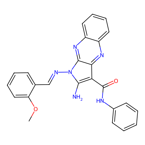 (E)-2-amino-1-((2-methoxybenzylidene)amino)-N-phenyl-1H-pyrrolo[2,3-b]quinoxaline-3-carboxamide structure