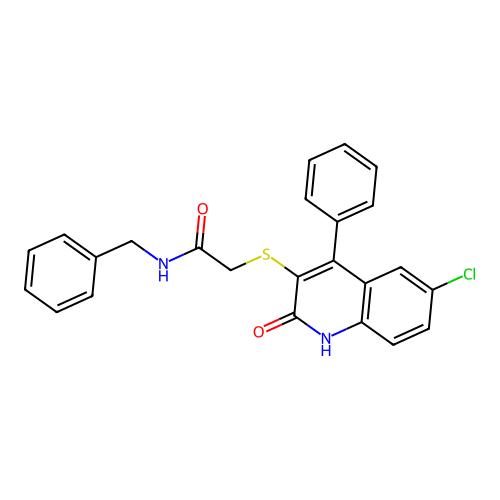 N-benzyl-2-[(6-chloro-2-hydroxy-4-phenylquinolin-3-yl)sulfanyl]acetamide structure