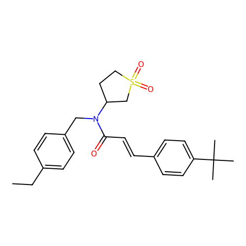 (2E)-3-(4-tert-butylphenyl)-N-(1,1-dioxidotetrahydrothiophen-3-yl)-N-(4-ethylbenzyl)prop-2-enamide structure
