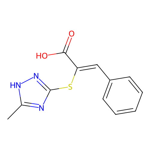 (2Z)-2-[(3-methyl-1H-1,2,4-triazol-4-ium-5-yl)sulfanyl]-3-phenylprop-2-enoate structure