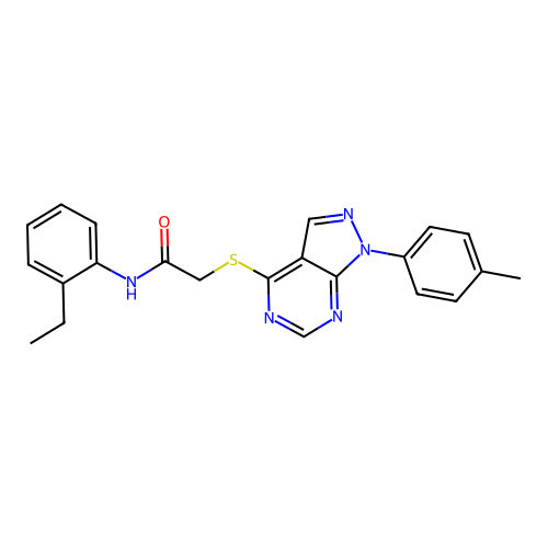 N-(2-ethylphenyl)-2-((1-(p-tolyl)-1H-pyrazolo[3,4-d]pyrimidin-4-yl)thio)acetamide structure