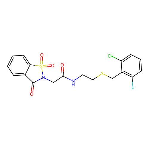 N-(2-((2-chloro-6-fluorobenzyl)thio)ethyl)-2-(1,1-dioxido-3-oxobenzo[d]isothiazol-2(3H)-yl)acetamide structure