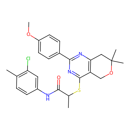N-(3-chloro-4-methylphenyl)-2-((2-(4-methoxyphenyl)-7,7-dimethyl-7,8-dihydro-5H-pyrano[4,3-d]pyrimidin-4-yl)thio)propanamide structure