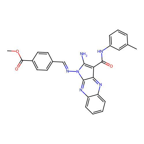 (E)-methyl 4-(((2-amino-3-(m-tolylcarbamoyl)-1H-pyrrolo[2,3-b]quinoxalin-1-yl)imino)methyl)benzoate structure