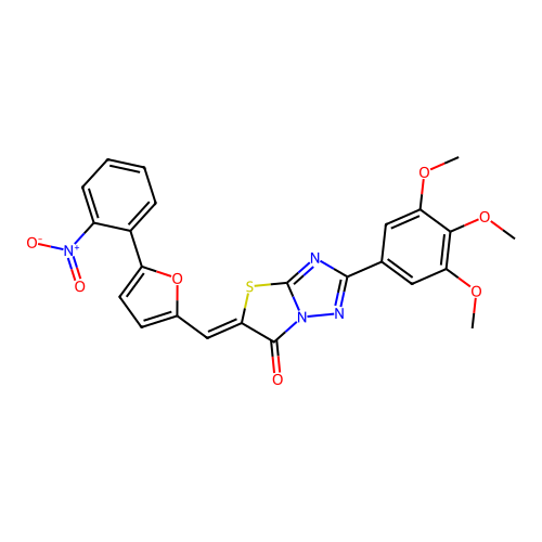 (5Z)-5-[[5-(2-nitrophenyl)furan-2-yl]methylidene]-2-(3,4,5-trimethoxyphenyl)-[1,3]thiazolo[3,2-b][1,2,4]triazol-6-one structure
