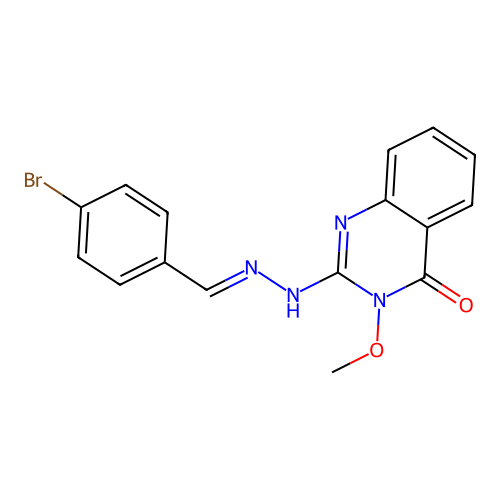 (E)-2-(2-(4-bromobenzylidene)hydrazinyl)-3-methoxyquinazolin-4(3H)-one structure