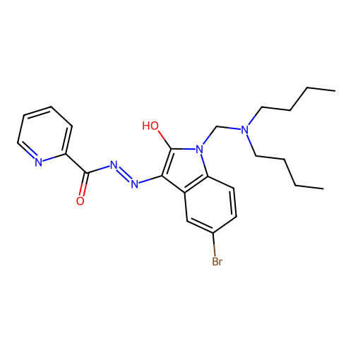 (Z)-N'-(5-bromo-1-((dibutylamino)methyl)-2-oxoindolin-3-ylidene)picolinohydrazide structure