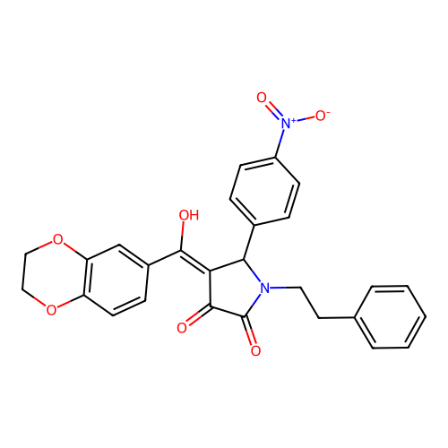 (4E)-4-[2,3-dihydro-1,4-benzodioxin-6-yl(hydroxy)methylidene]-5-(4-nitrophenyl)-1-(2-phenylethyl)pyrrolidine-2,3-dione structure