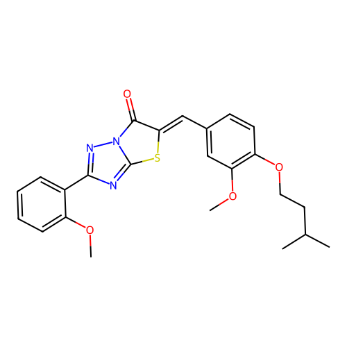 (Z)-5-(4-(isopentyloxy)-3-methoxybenzylidene)-2-(2-methoxyphenyl)thiazolo[3,2-b][1,2,4]triazol-6(5H)-one structure