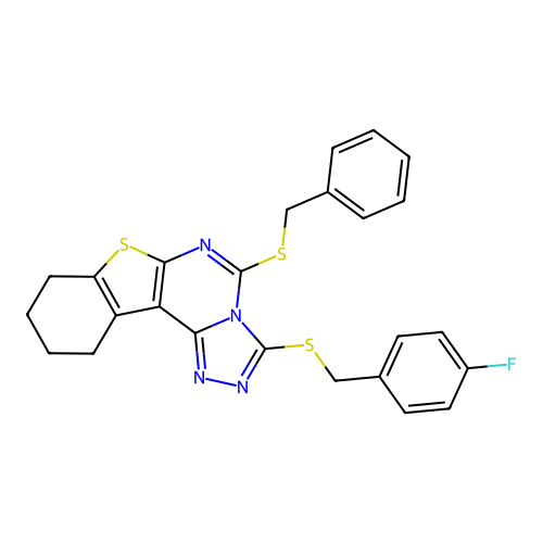 5-(benzylsulfanyl)-3-[(4-fluorobenzyl)sulfanyl]-8,9,10,11-tetrahydro[1]benzothieno[3,2-e][1,2,4]triazolo[4,3-c]pyrimidine structure