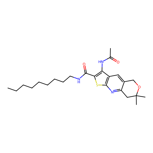 3-(acetylamino)-7,7-dimethyl-N-nonyl-7,8-dihydro-5H-pyrano[4,3-b]thieno[3,2-e]pyridine-2-carboxamide structure